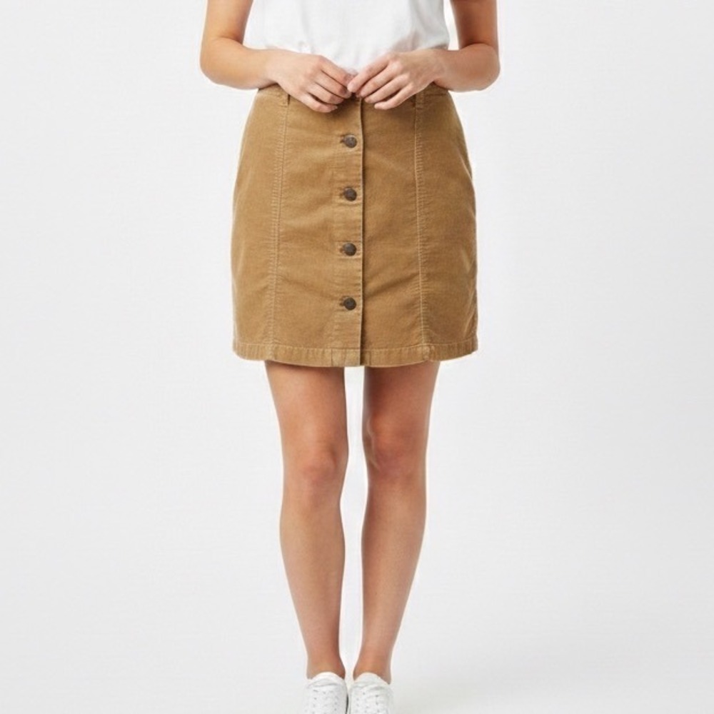 G H Bass & Co Womens Size 14 Mini Skirt Tan Corduroy Button Front‎ Vintage Prep